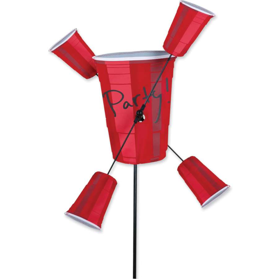 10 in. WhirliGig Spinner featuring colorful SunTex fabric wings, spinning gently in a garden setting, adding whimsy to outdoor decor.