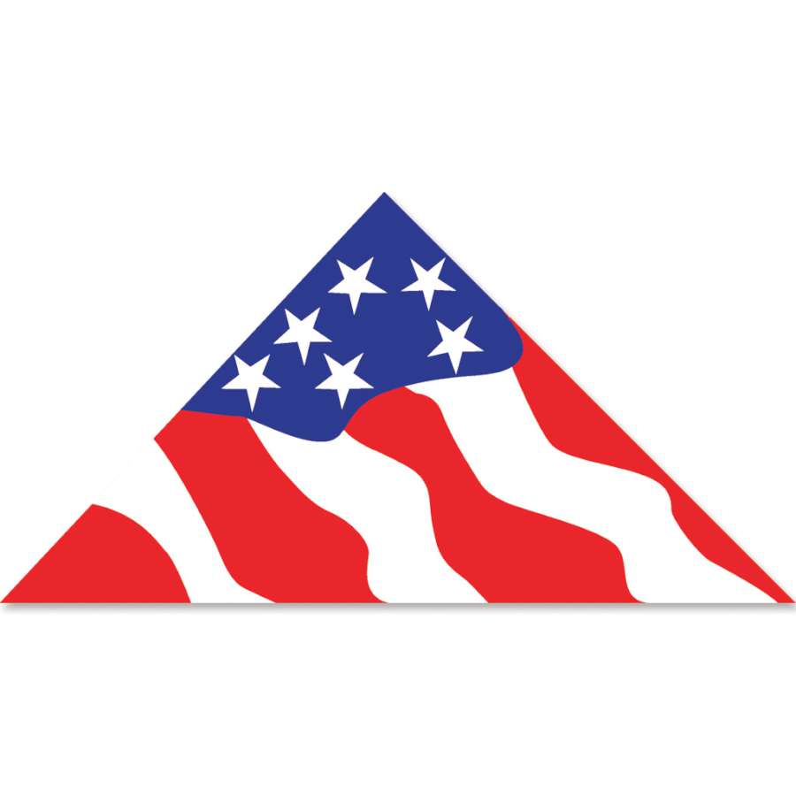 Patriotic 11 ft. Delta Kite soaring against a clear blue sky, showcasing vibrant colors and a sturdy design for outdoor enjoyment.