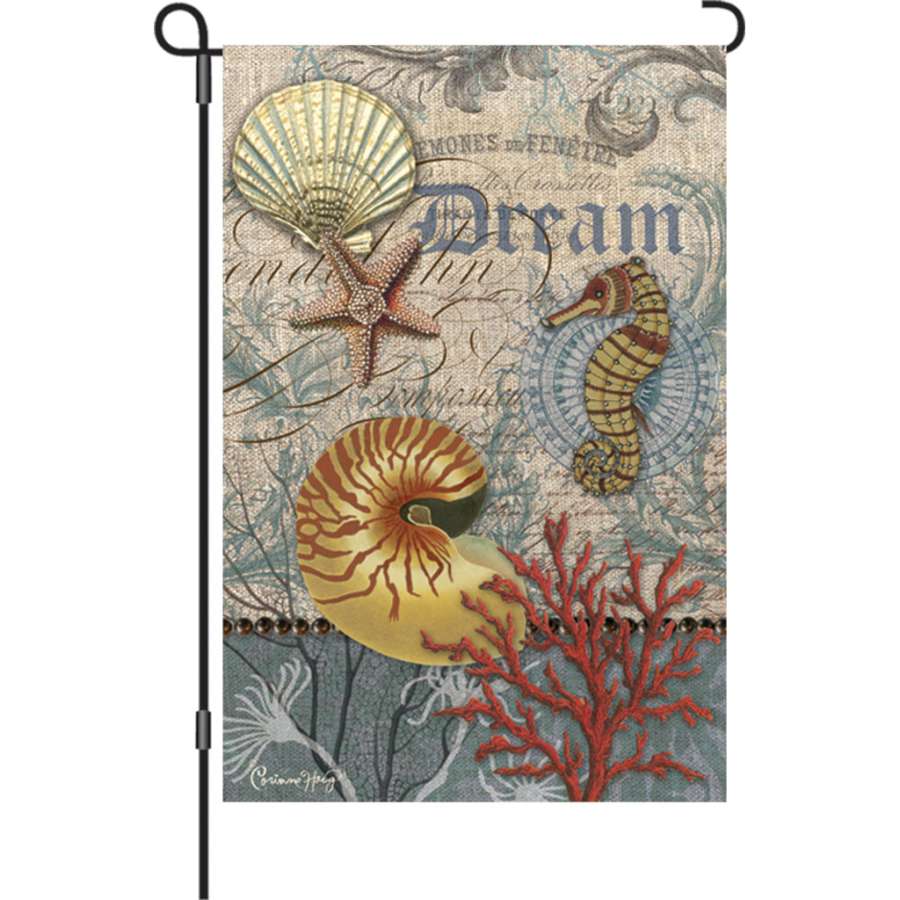 12 inch Coastal Ephemera garden flag featuring vibrant spring flower designs, softly waving in the outdoor breeze, crafted from PremierSoft fabric.