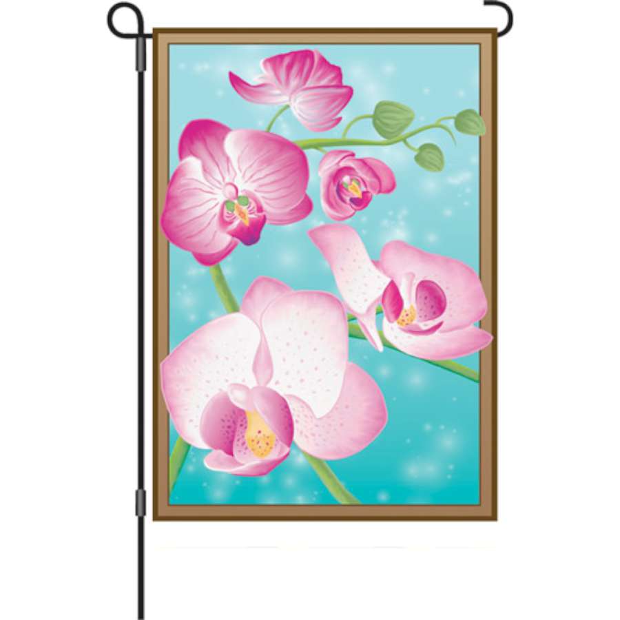 12 in. Flag - Butterfly Orchids displayed in a garden setting, featuring vibrant colors and intricate floral designs for outdoor decor.