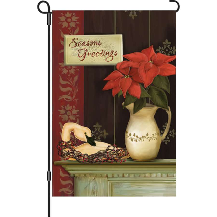 12 in. Flag - Celebrate the Season with colorful winter-themed designs displayed in a garden setting, perfect for outdoor holiday decor.