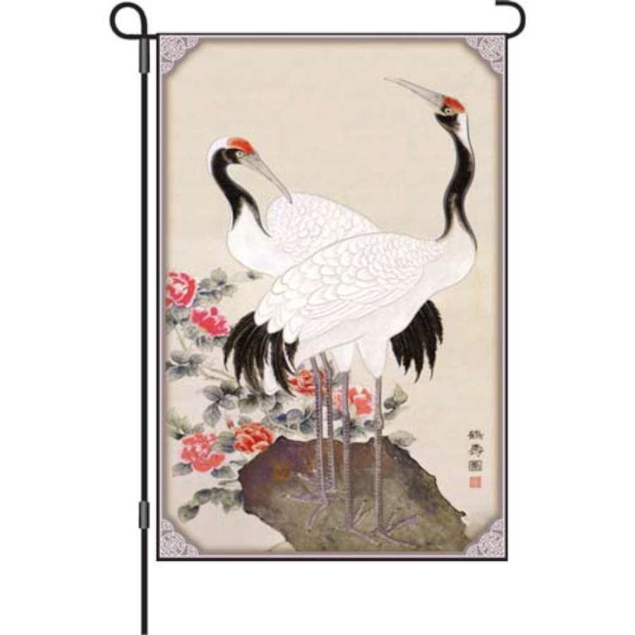 Vibrant 12 in. garden flag showcasing colorful feathered friends, displayed in a lush outdoor setting, designed for durability and beauty.