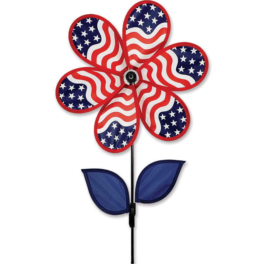 12 in. Flower Spinner with colorful petals spinning in the breeze, brightening up a garden space and enhancing outdoor decor.