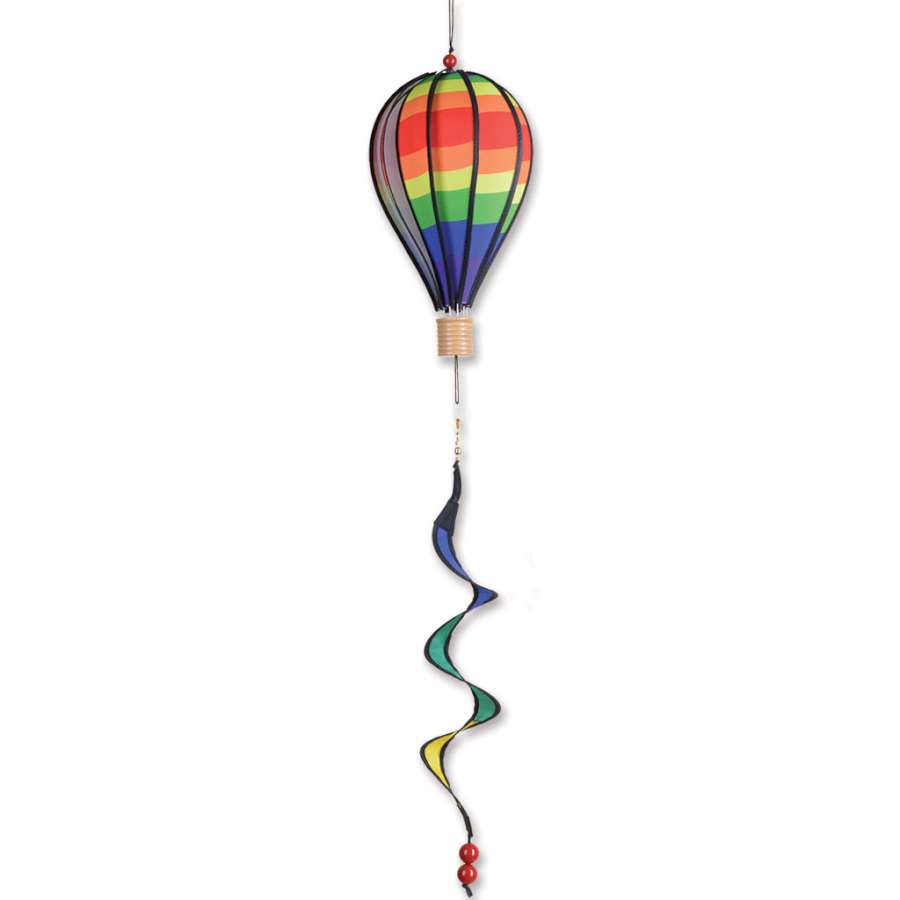 Colorful 12 in. Hot Air Balloon - Classic Rainbow spinning in the breeze, showcasing vibrant colors for decorative appeal.