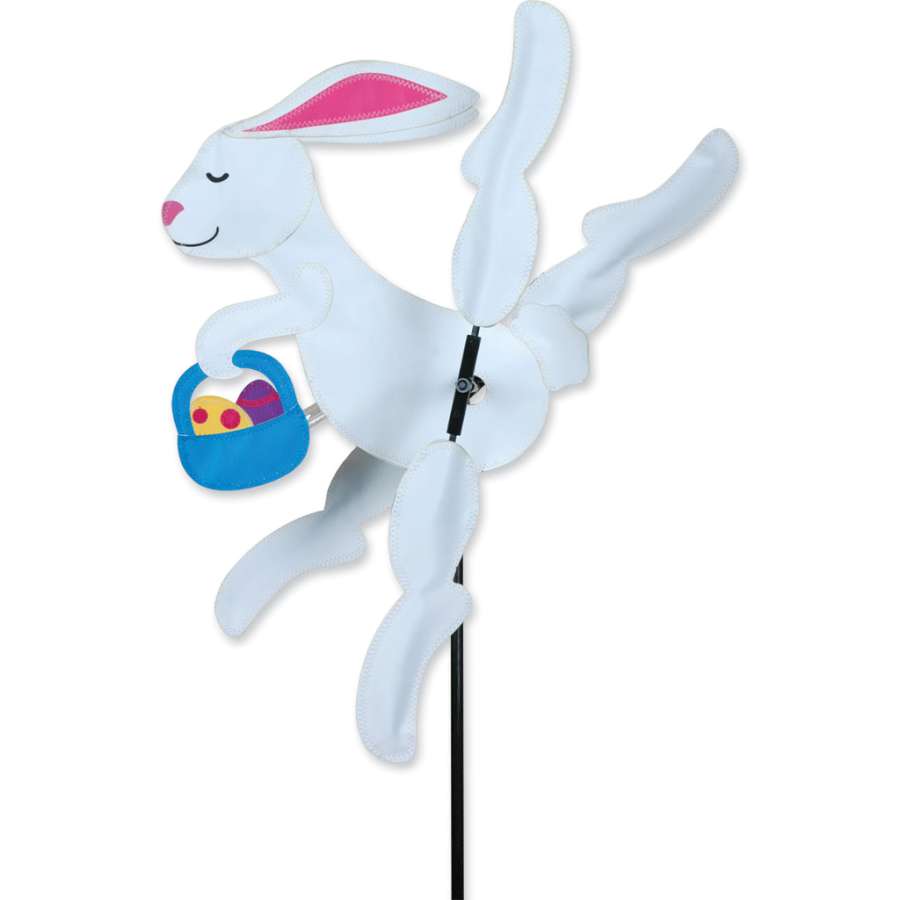 12 in. WhirliGig Spinner featuring a colorful Easter Bunny design spinning in a garden, showcasing springtime liveliness and joy.