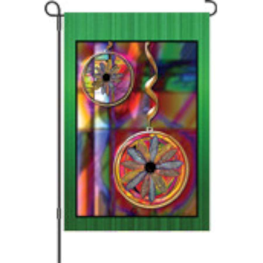 12-inch garden flag featuring jewel ornaments in vibrant colors, displayed in a winter outdoor setting, designed for festive holiday decor.