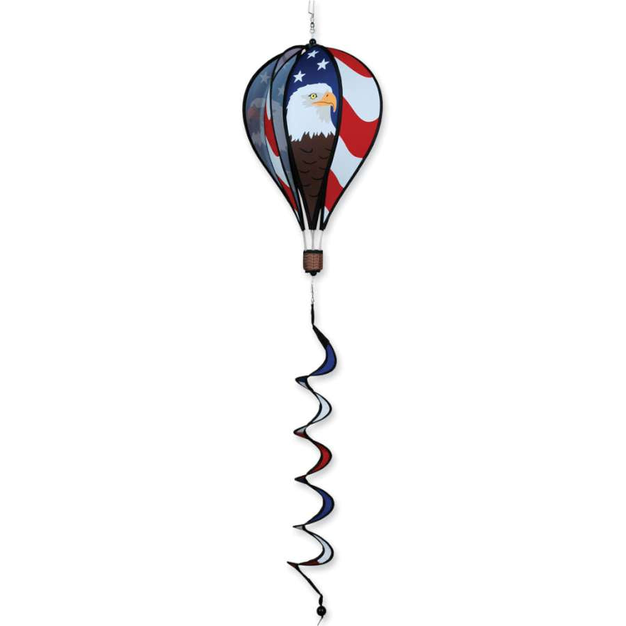 16 in. Hot Air Balloon showcasing a Patriotic Eagle design spinning in the breeze, perfect for outdoor patriotic decorations.