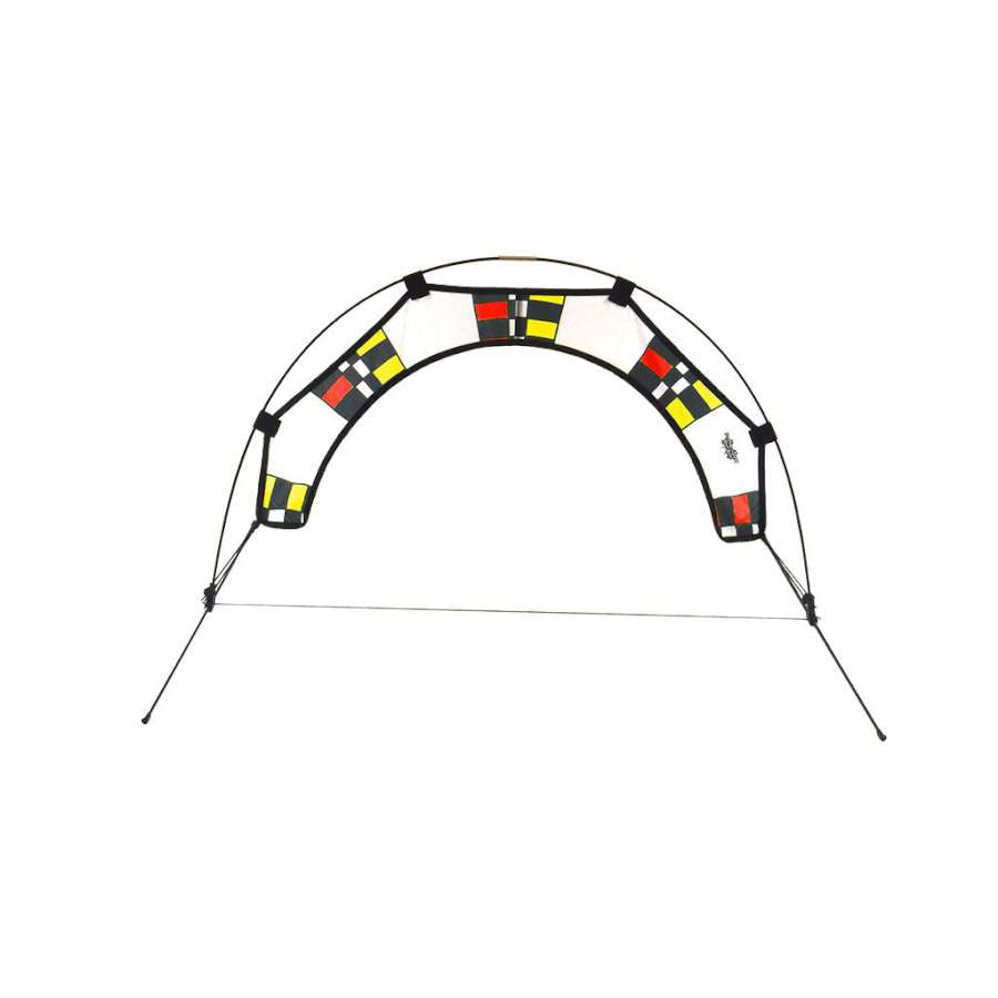 17.5 in. Micro Arch FPV Racing Air Gate made from fiberglass and nylon, displaying a vibrant multi-color design for enhanced visibility in racing courses.