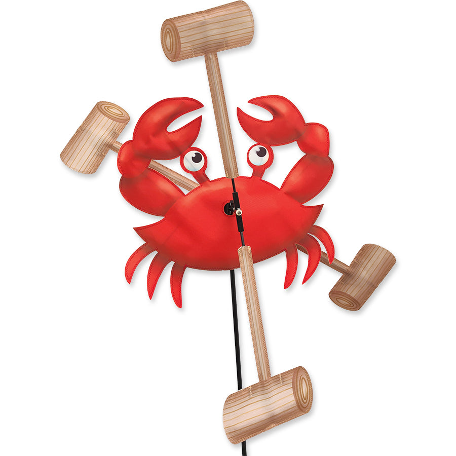18 in. WhirliGig Spinner featuring a vibrant crab design, spinning in the breeze, adding fun to garden decor.