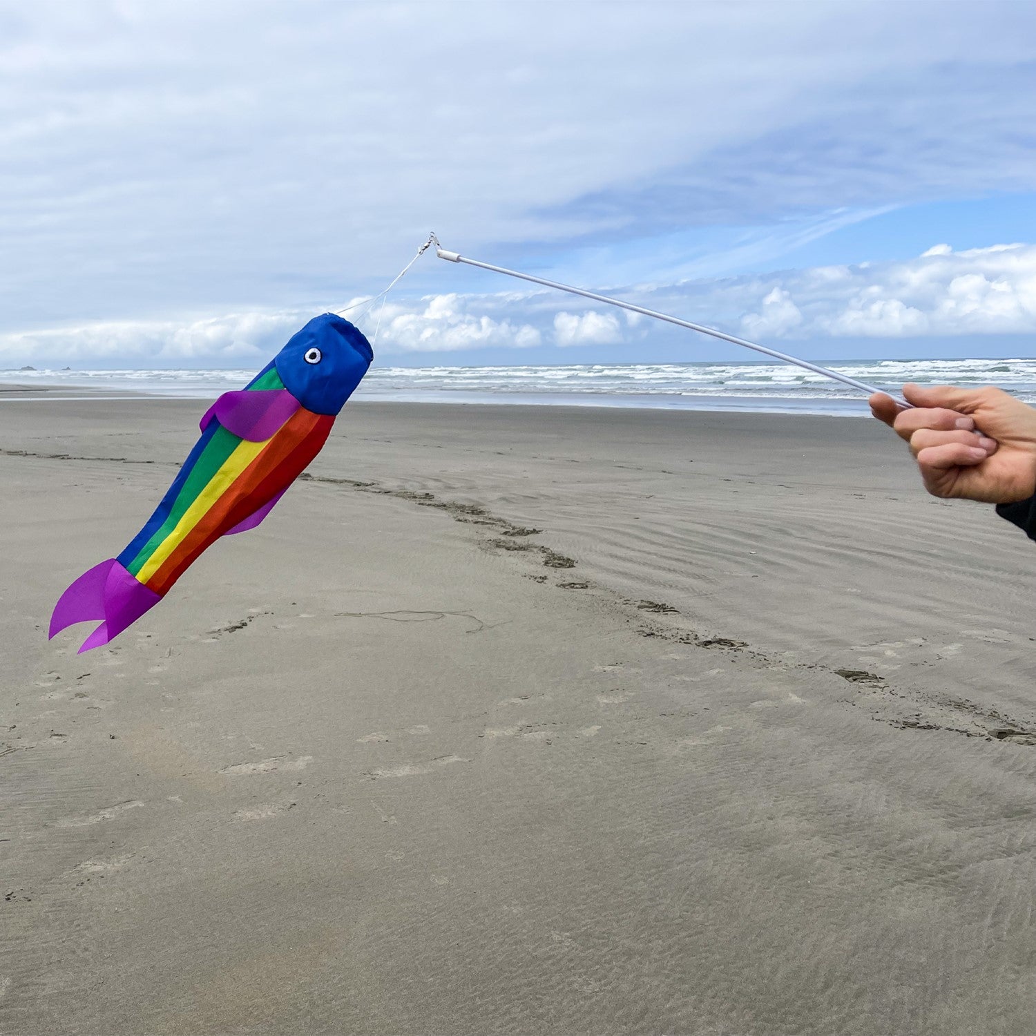 18-inch Rainbow Trout on a 21-inch no-shatter plastic wand, features a colorful design perfect for playful outdoor and indoor activities.