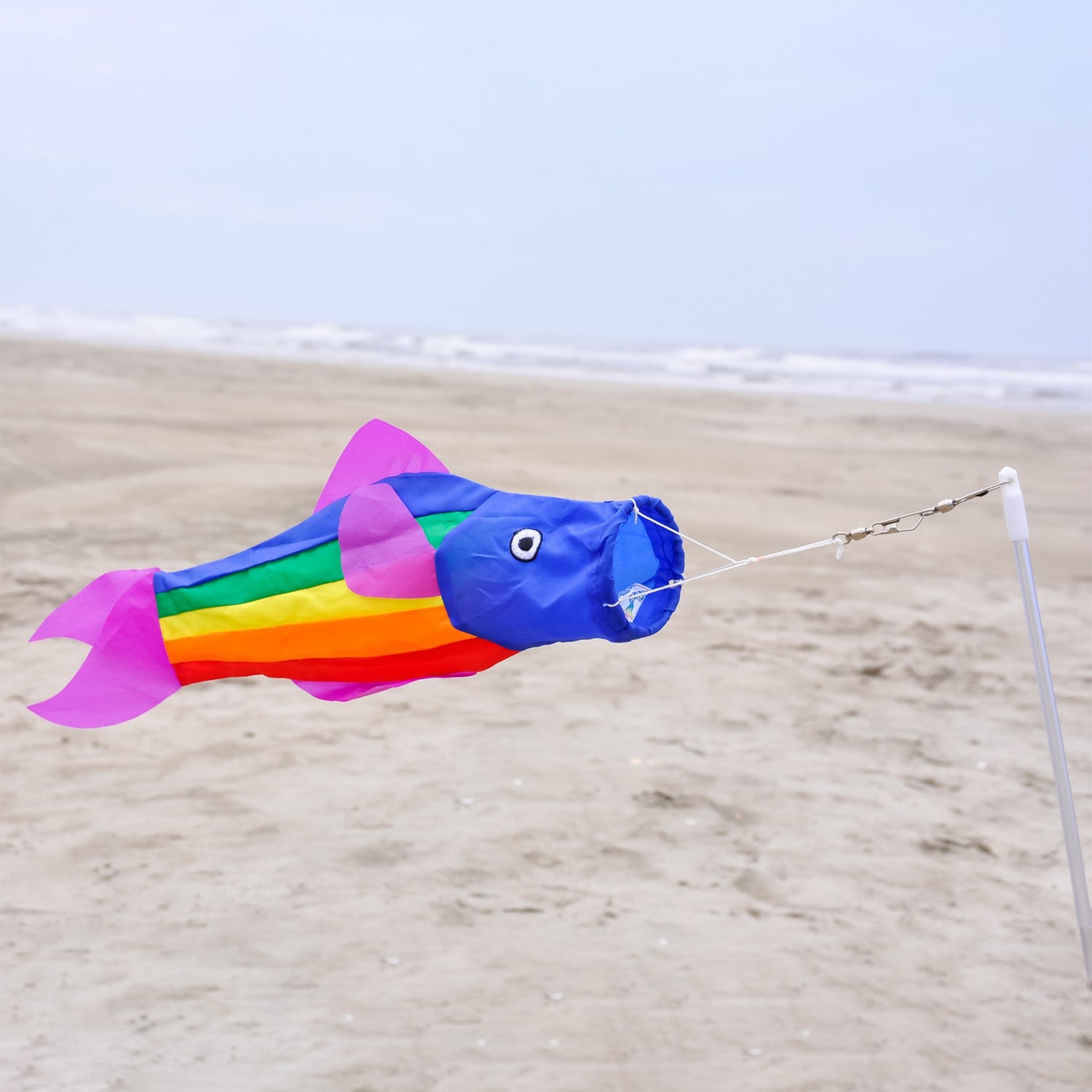 18-inch Rainbow Trout on a 21-inch no-shatter plastic wand, features a colorful design perfect for playful outdoor and indoor activities.