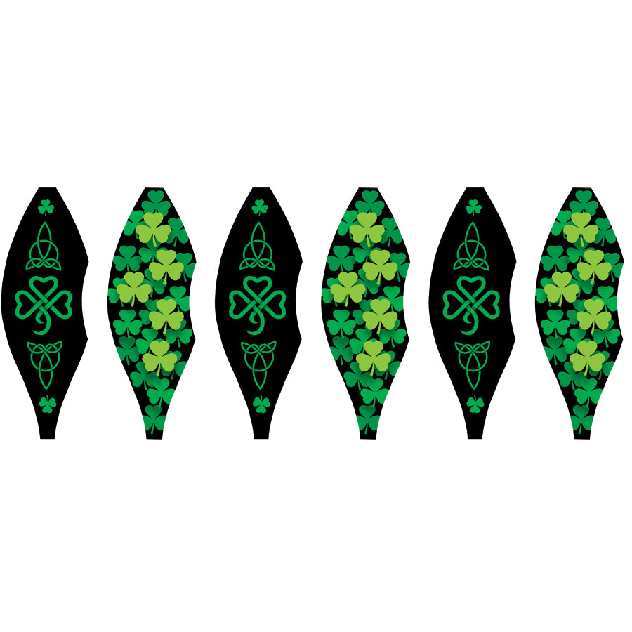 19 in. Pop-Open Hot Air Balloon featuring Celtic shamrocks, displayed spinning in the wind on a sunny porch.