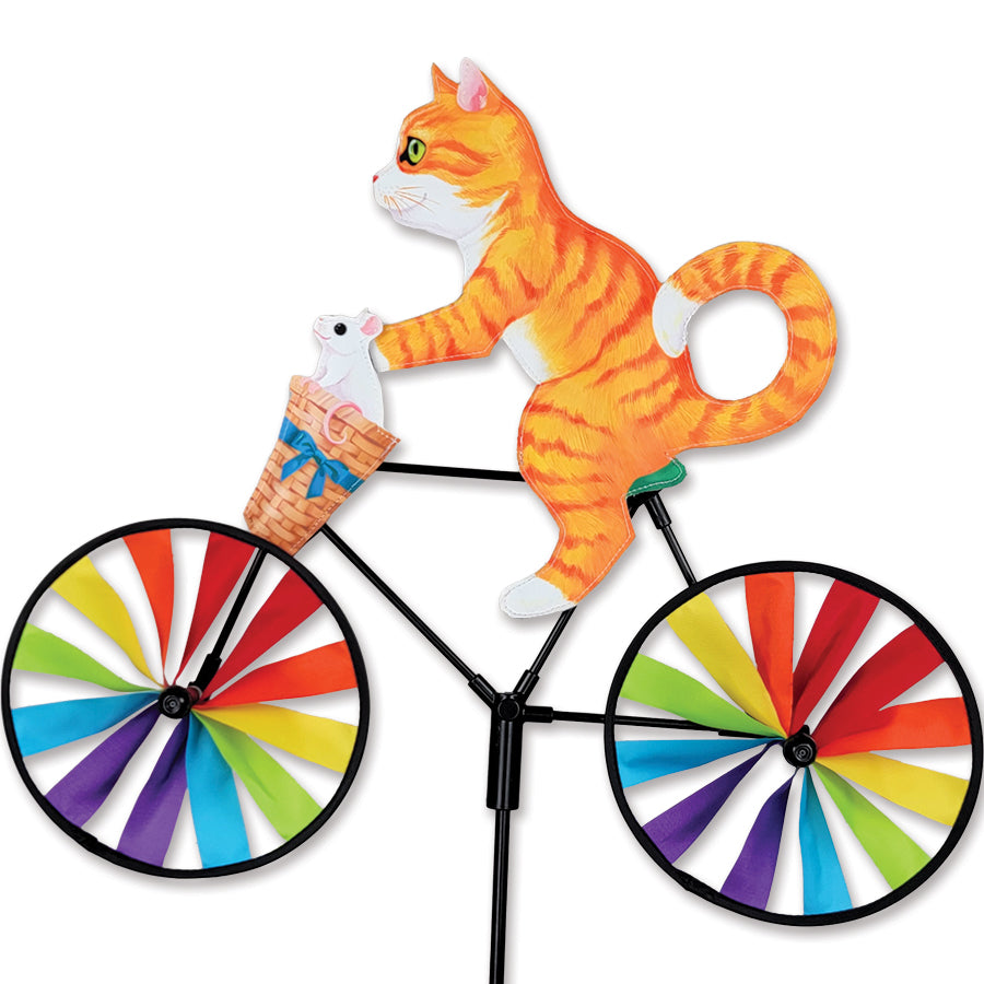 20 in. Bike Spinner - Kitty featuring colorful cat designs, spinning in the wind on a garden pole.