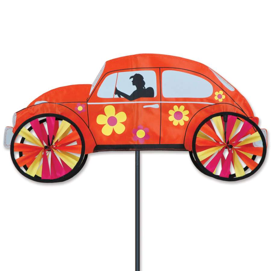 22 in. Hippie Mobile Spinner featuring colorful VW bus design spinning in the breeze against a sunny backdrop in an outdoor setting.