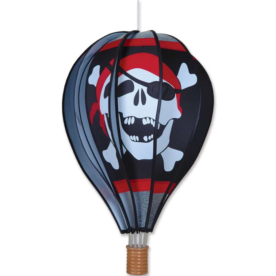22 in. Hot Air Balloon - Jolly Roger displayed outdoors, featuring a colorful pirate flag design that spins in the breeze.