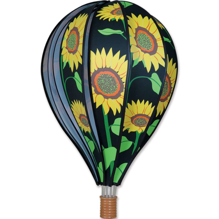 22 in. Hot Air Balloon featuring vibrant sunflower patterns, spinning in a garden setting, adding joy and charm to outdoor decor.