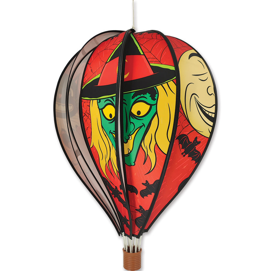 22 in. Vintage Halloween hot air balloon spinning outdoors, featuring classic Halloween motifs in vibrant colors for festive decoration.