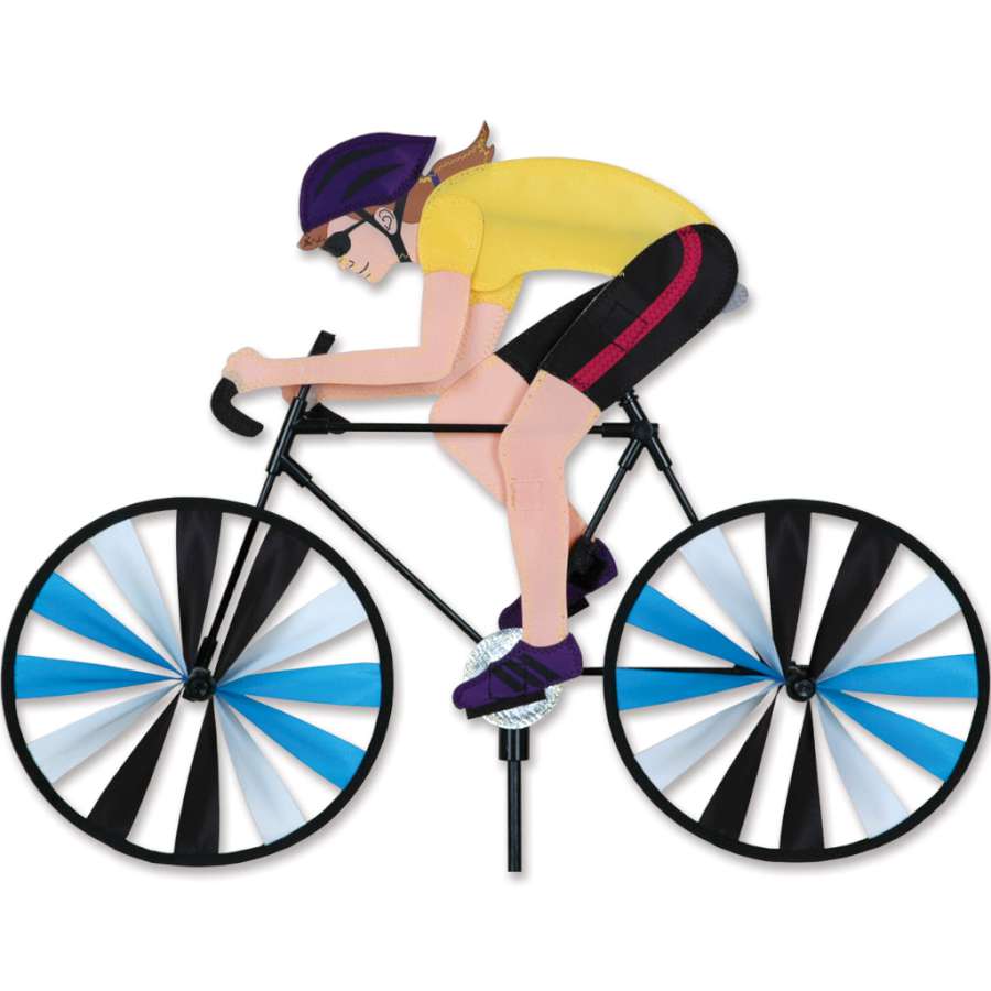 Vibrant 22 in. Road Bike Spinner made from SunTex(TM) fabric, showcasing colorful bike design in a garden setting, gently spinning in the breeze.
