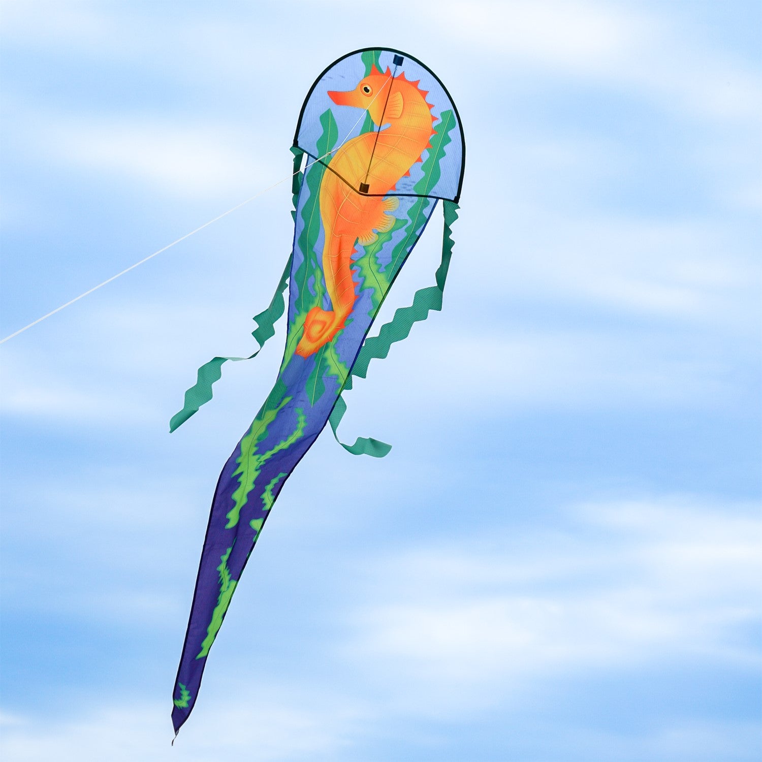Capture the beauty of the sea with the 22" Seahorse Dancing Dragon Kite-vibrant colors and easy to fly, perfect for outdoor fun at the beach or park.