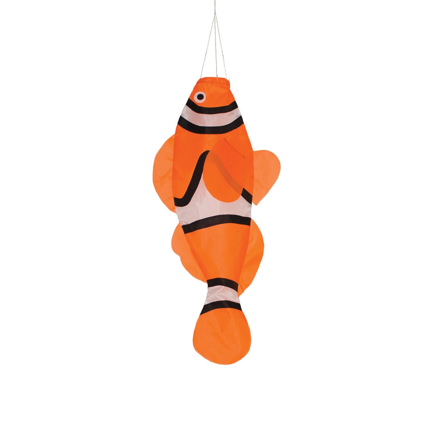 Colorful 24-inch Clownfish Windsock featuring a detailed clownfish design, swaying gently in the breeze, perfect for outdoor decoration.