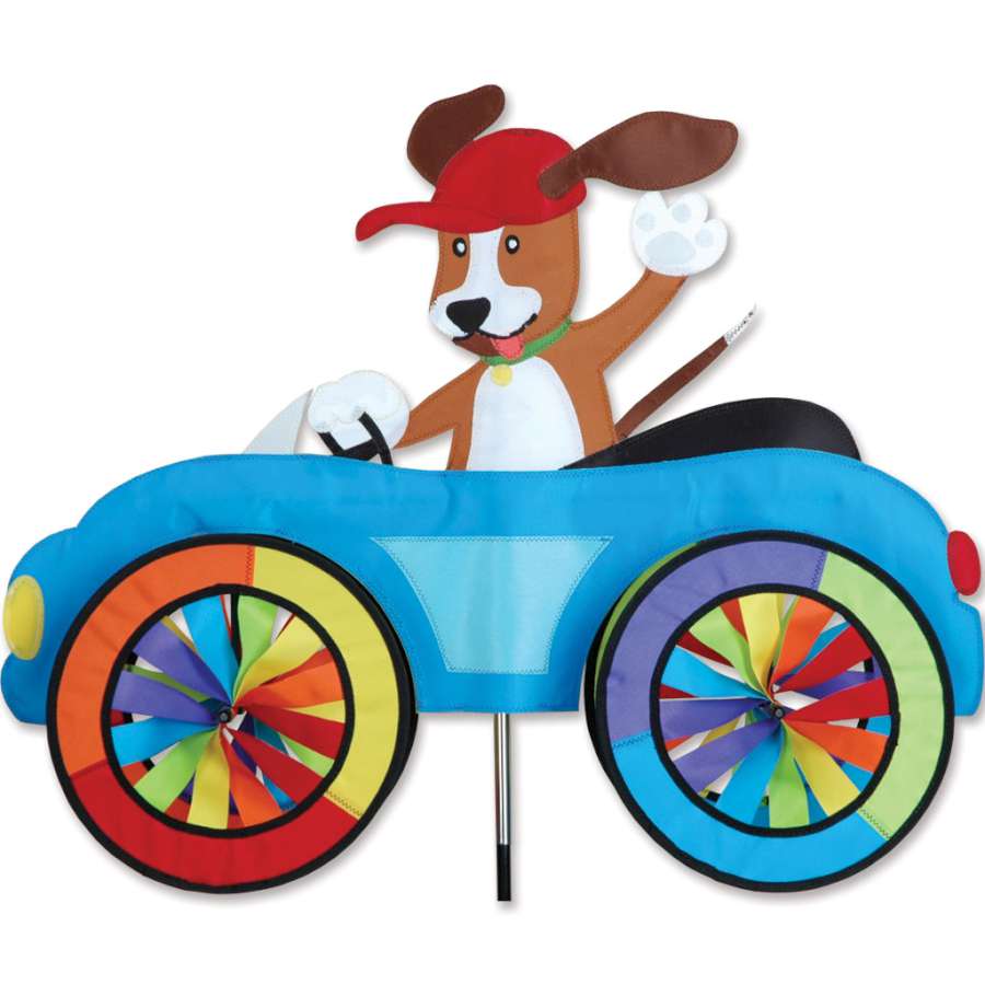 25 in. Car Spinner featuring colorful four-wheeled buggies spinning in a garden setting, adding playful charm to outdoor decor.