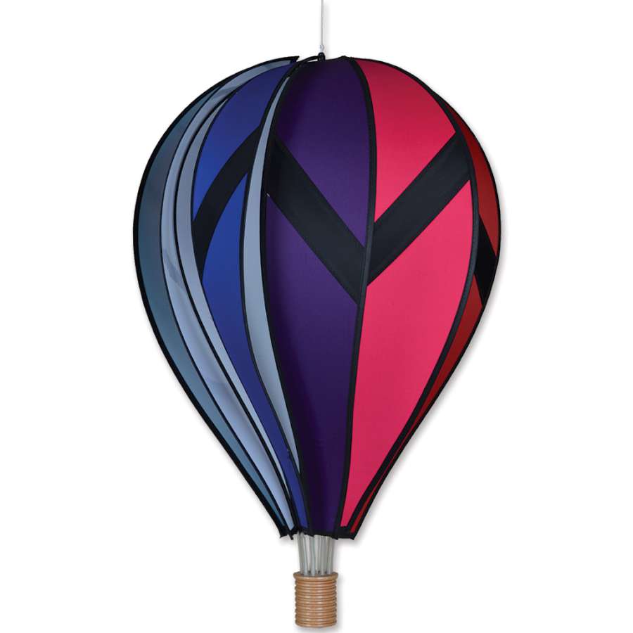 26 in. Rainbow Hot Air Balloon spinning gently in the breeze, showcasing bright colors in a cheerful outdoor setting.