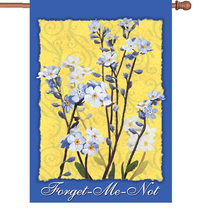 28 in. Alaska Wild Flowers flag, featuring colorful floral designs displayed on an outdoor flagpole in a garden setting.