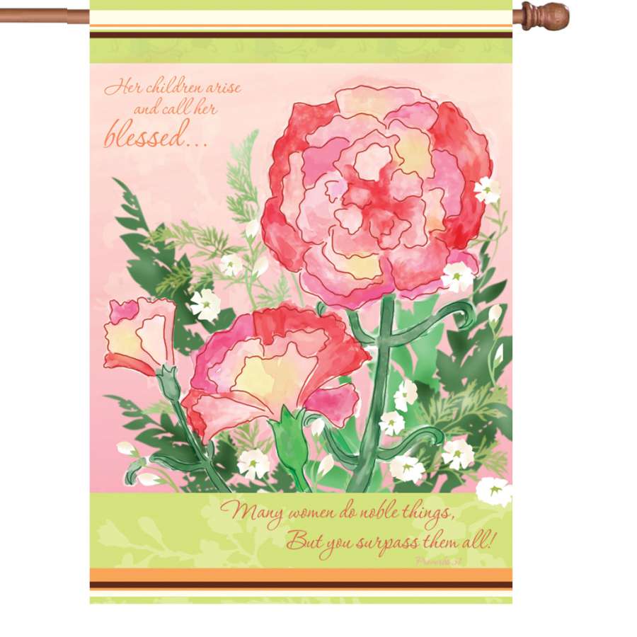 28 in. decorative flag for Mom, measuring 28 inches, displaying an uplifting message against a vibrant background, perfect for outdoor display.