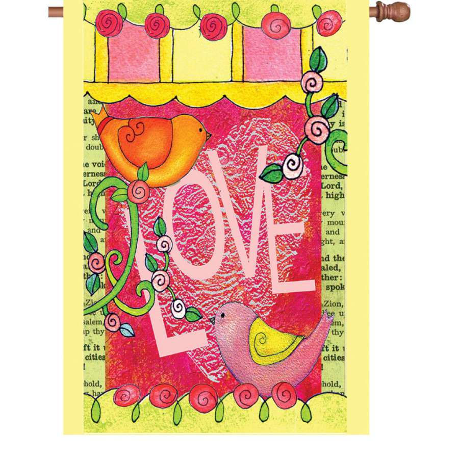 28 in. Flag - Love Always displayed outdoors, featuring a vibrant, double-sided design with the word 'Love' in soft, inviting colors.
