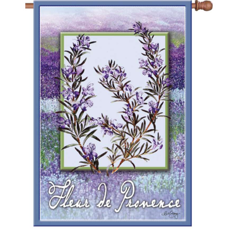 28 in. Fleur De Provence Flag displaying vibrant floral patterns in autumn colors, set in an outdoor garden setting to enhance seasonal decor.