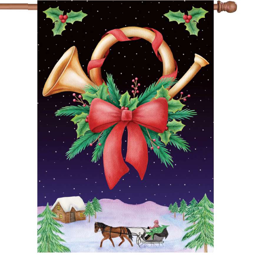 28 in. illuminated holiday flag made from fade-resistant polyester fabric, showcasing vibrant colors and holiday themes in an outdoor setting.