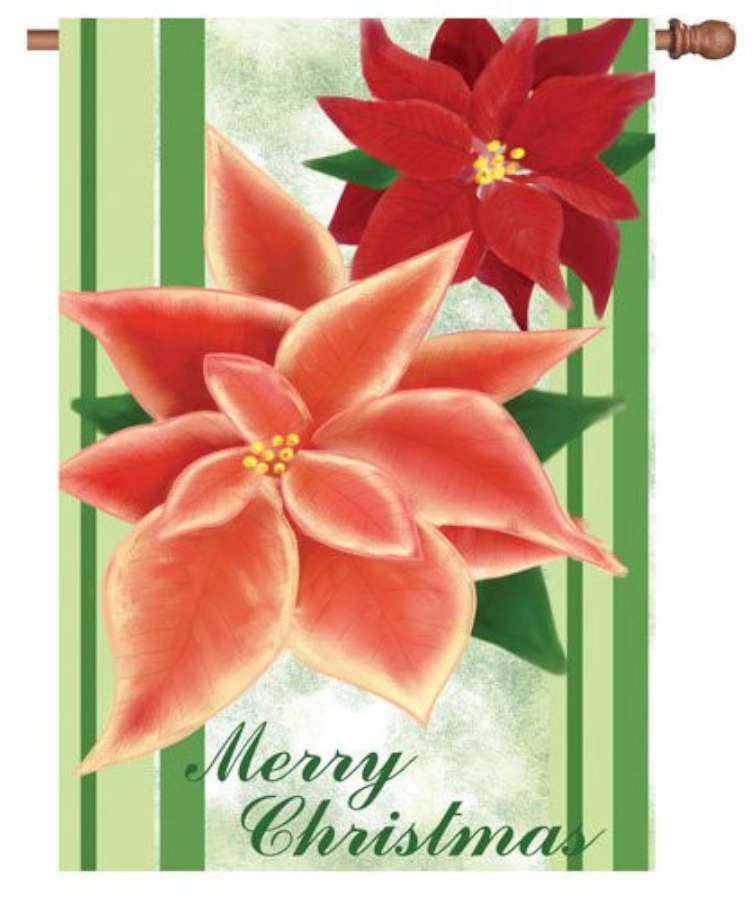 28 in. Merry Christmas flag displayed outdoors, featuring colorful holiday design, perfect for festive home decoration.