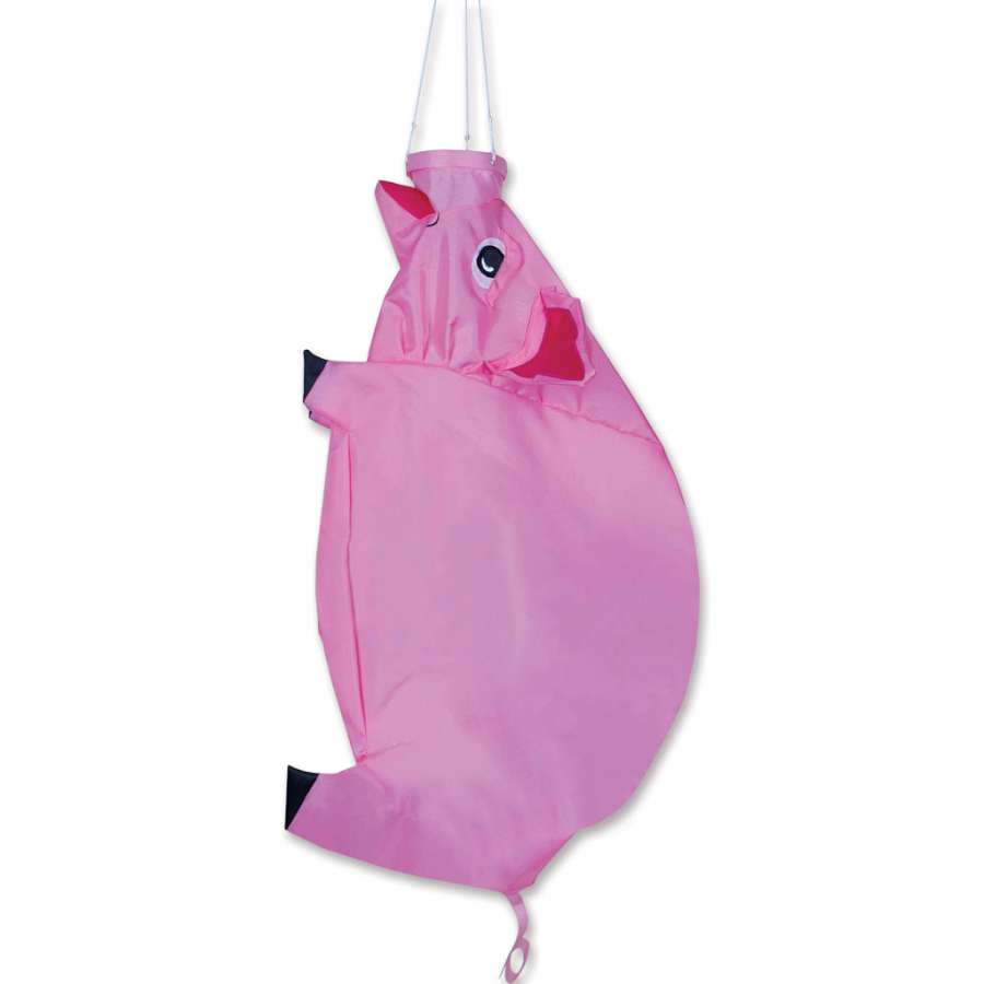 28 in. Pig Windsock elegantly inflating in a gentle breeze, showcasing its vibrant colors and three-dimensional design, hung outdoors.