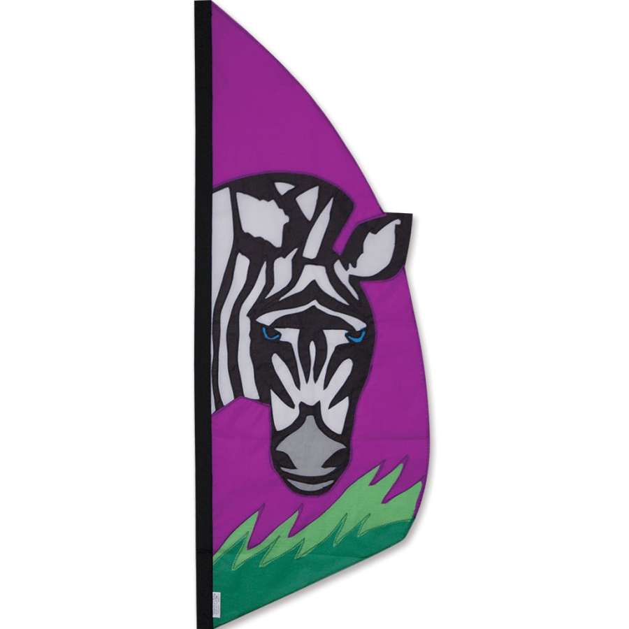 3.5 ft. Feather Banner - Zebra showcasing a vibrant zebra print design, mounted outdoors, enhancing the space with colorful decor.