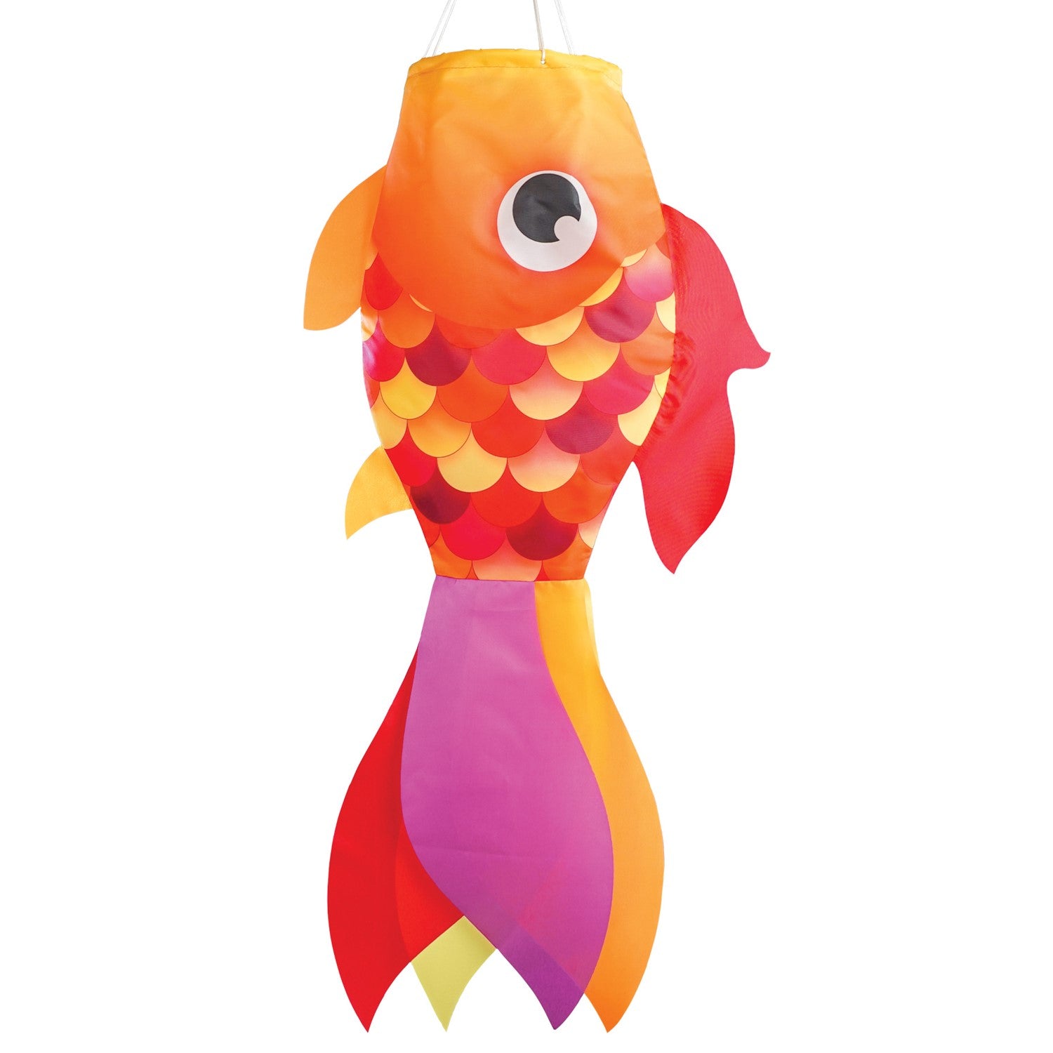 30" Hot Damsel Fish windsock in colorful design, swaying gracefully in the breeze against a sunny outdoor backdrop.