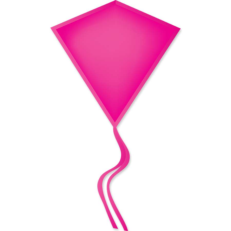 30 in. Diamond Kite in vibrant pink with rip-stop polyester sail, displayed soaring in a clear blue sky during outdoor play.