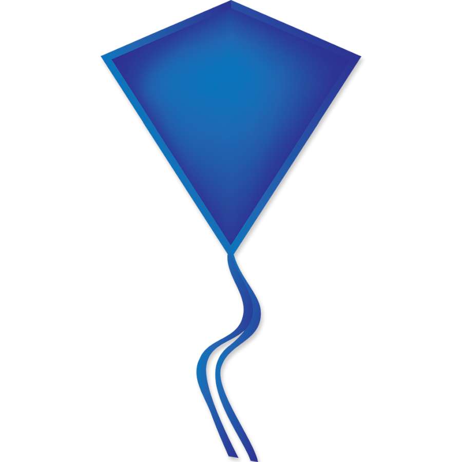 Bright blue 30-inch Diamond Kite featuring a rip-stop polyester sail and fiberglass frame, easy to fly for families and children. Available now!