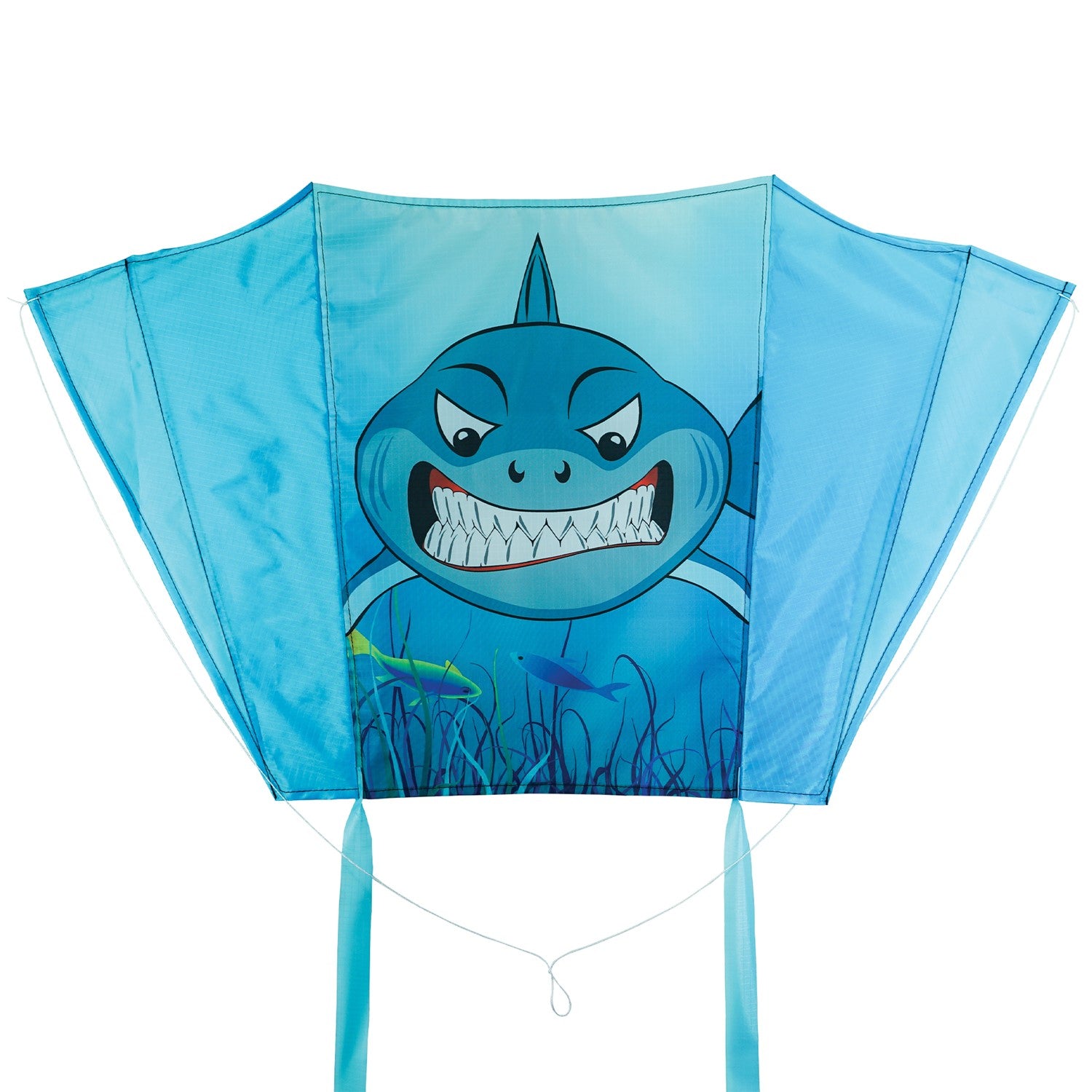 30-inch Shark Sled Kite designed with a vibrant shark print, streamlined for ease of use, especially perfect for beginners and kids flying outdoors.