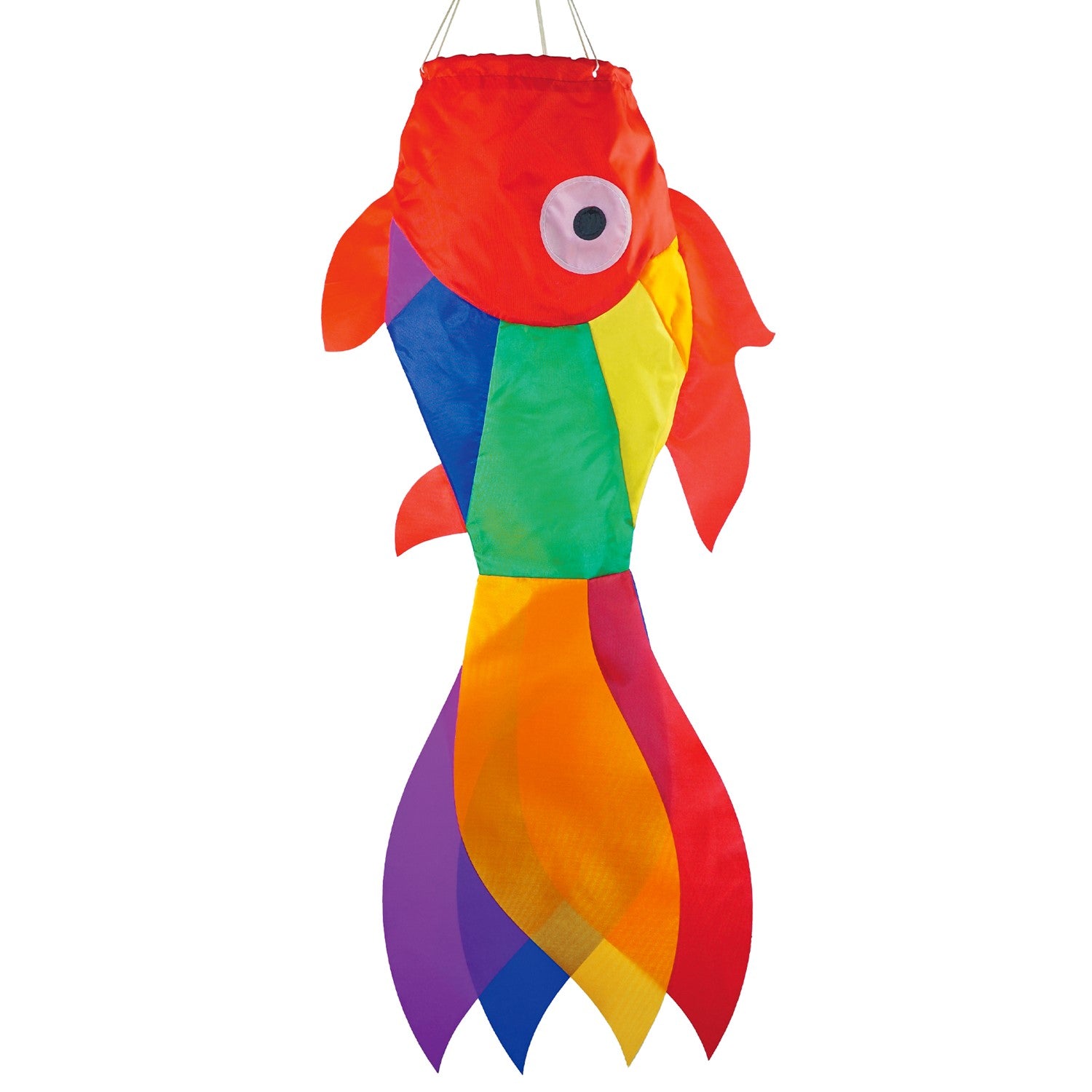 30" Rainbow Damsel Fish Windsock features colorful applique design, strong construction, and a lively presence, perfect for any outdoor decoration theme.