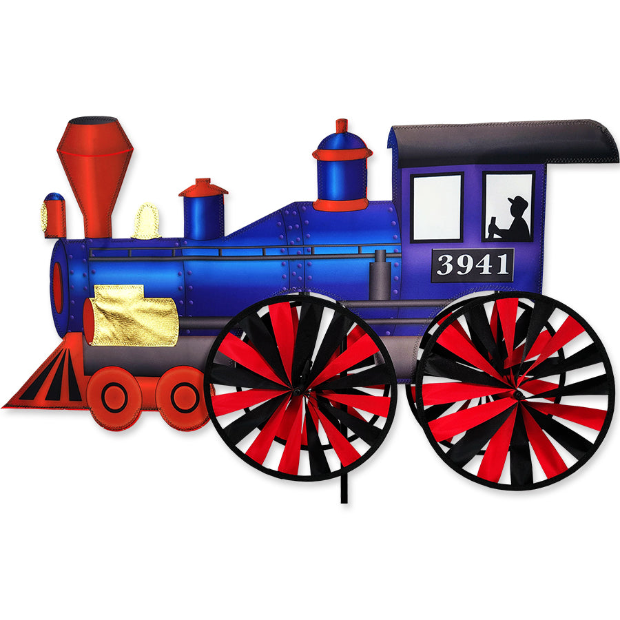 32 in. Steam Engine Spinner crafted from high-quality metal, spins gracefully in the breeze, featuring a vintage locomotive design for garden decor.