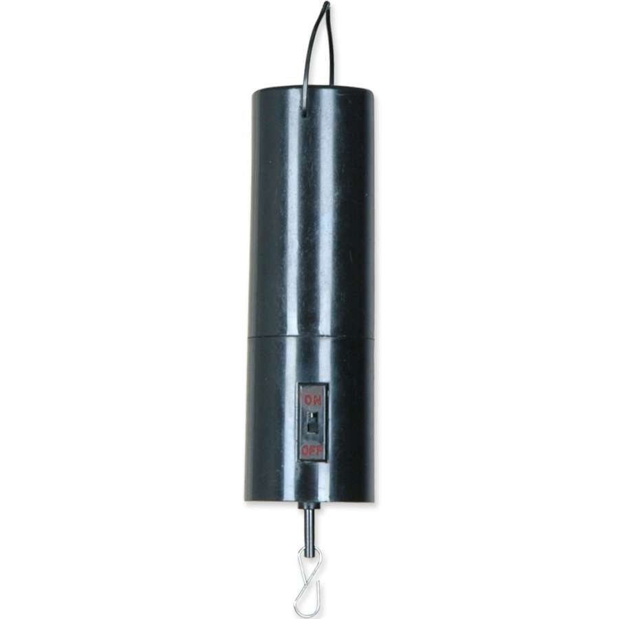 35 RPM motorized display unit mounted from a ceiling with a Spiral Friend accessory, showcasing dynamic movement in a retail environment.