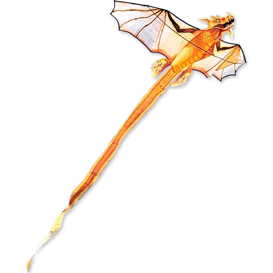 3D Dragon Kite - Goldenscale soaring in the sky, showcasing intricate dragon design, measuring 68 x 148 inches with vibrant colors.