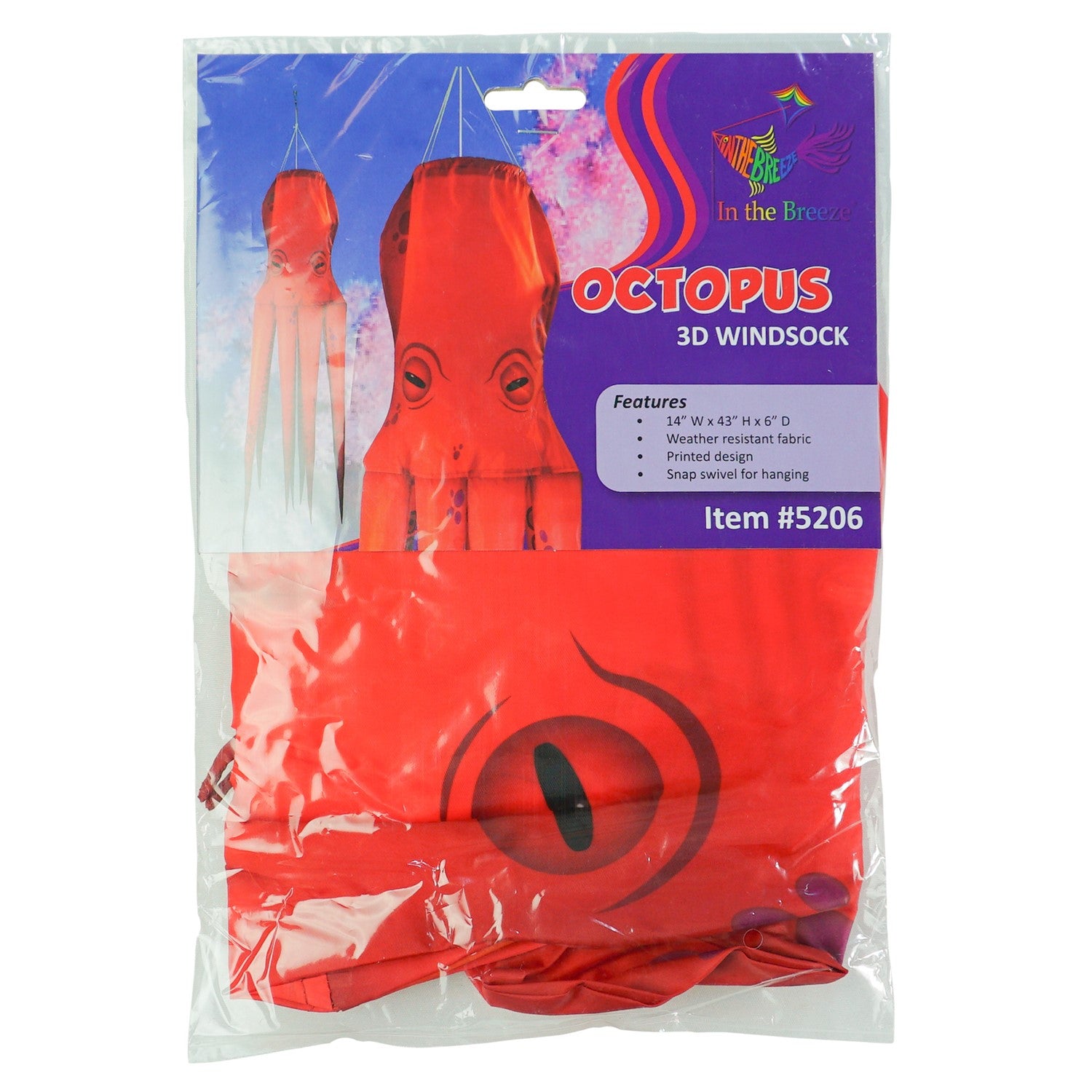 40-inch Octopus 3D Windsock featuring realistic tentacle design, fully printed on durable material, displayed outdoors in a garden setting.
