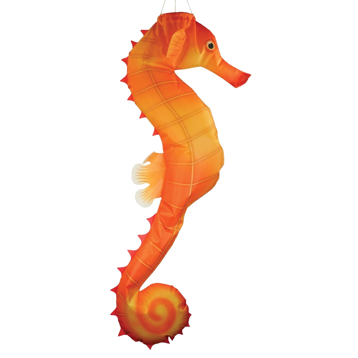 40-inch Seahorse 3D Windsock with realistic design, showcasing vibrant colors and detailed anatomy, displayed hanging outdoors in a breezy setting.