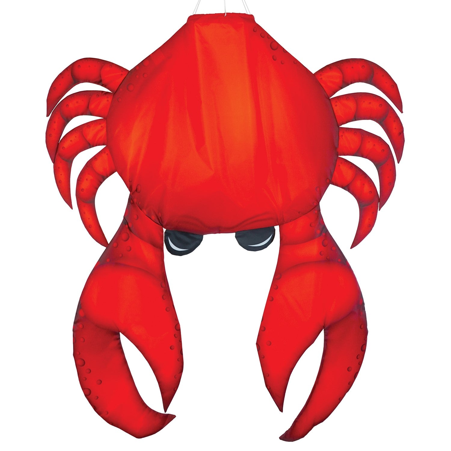 40-inch Realistic Crab 3D Windsock showcasing vibrant colors and detail, hanging outdoors in a garden against a blue sky.