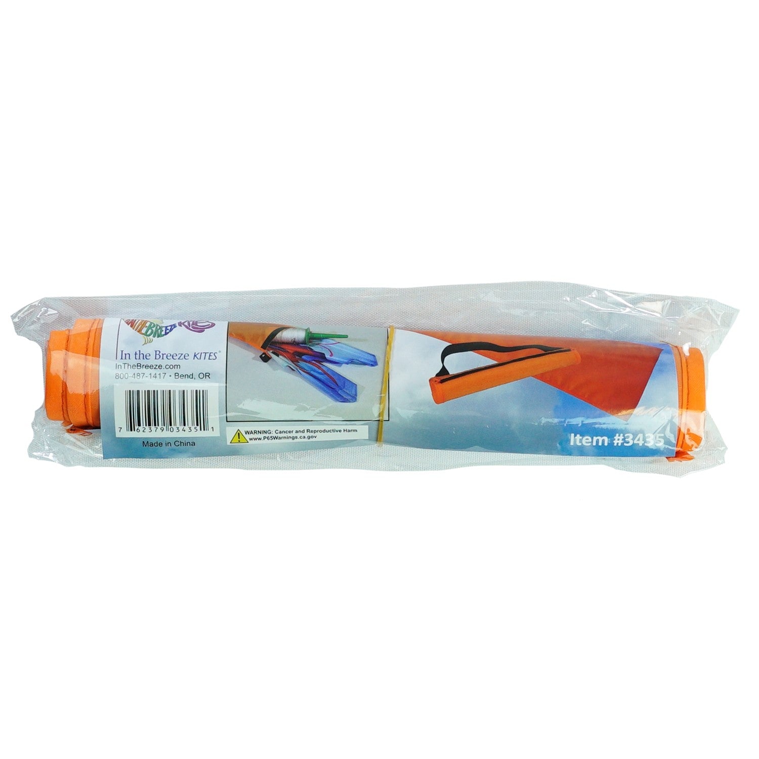 46" Orange Kite Bag made of ripstop polyester, featuring Velcro closures and a webbed handle, ideal for outdoor activities and kite flying.