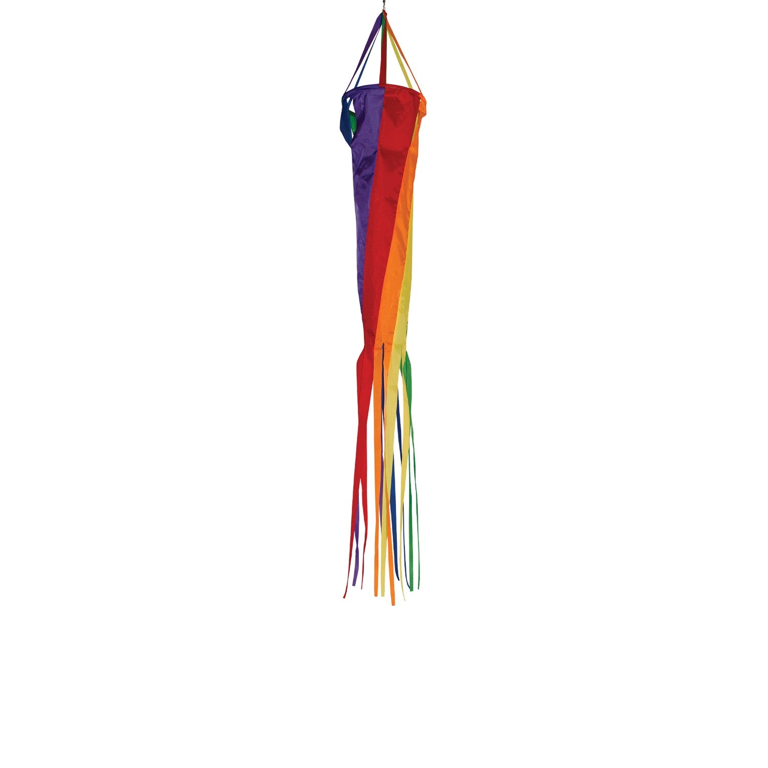 48-inch Rainbow Spinsock swirling in the wind with vibrant colors displayed against a bright outdoor background, perfect for garden decoration.