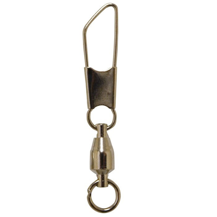A pack of #5 Ball Bearing Swivels, featuring 12 pieces with a white nickel finish, displayed as essential tools for garden decor and kites.