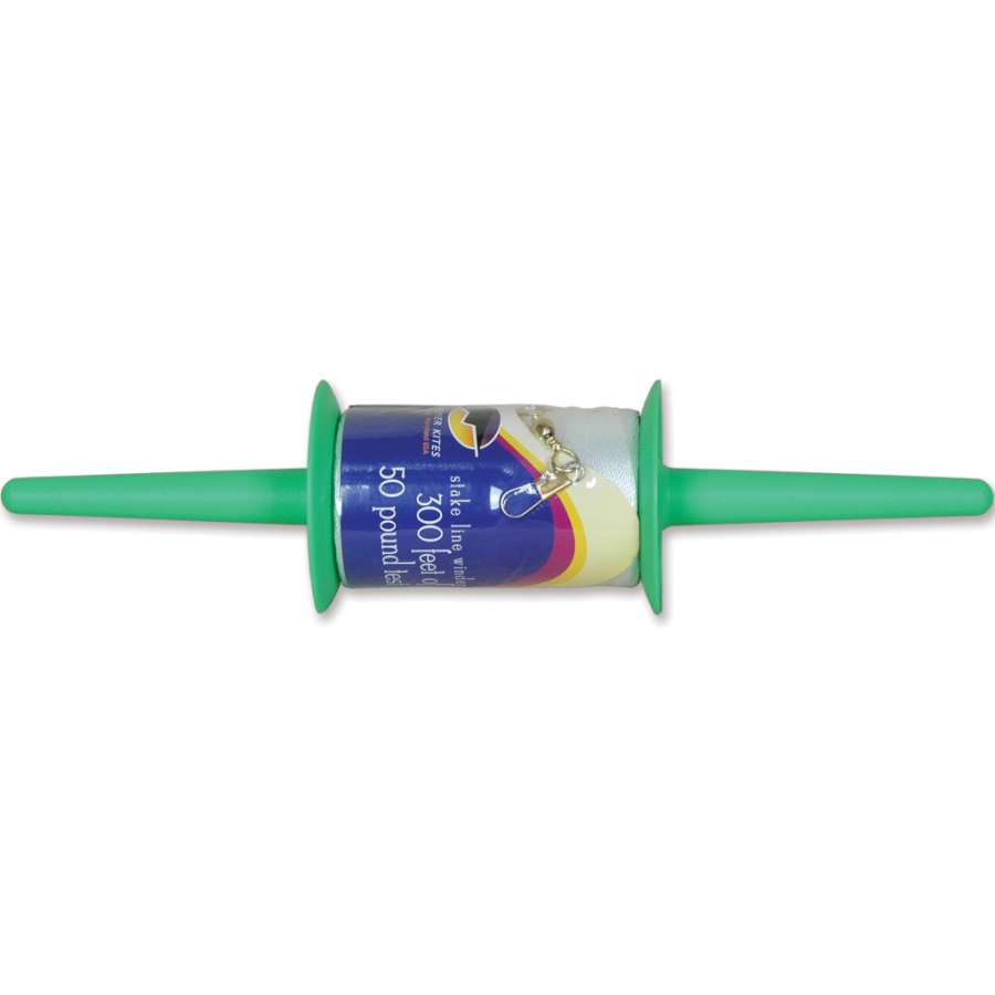 50 lb./300 ft. Kite Line/Stake Winder displayed in use, showcasing durable nylon line with a stake for easy winding and deployment.