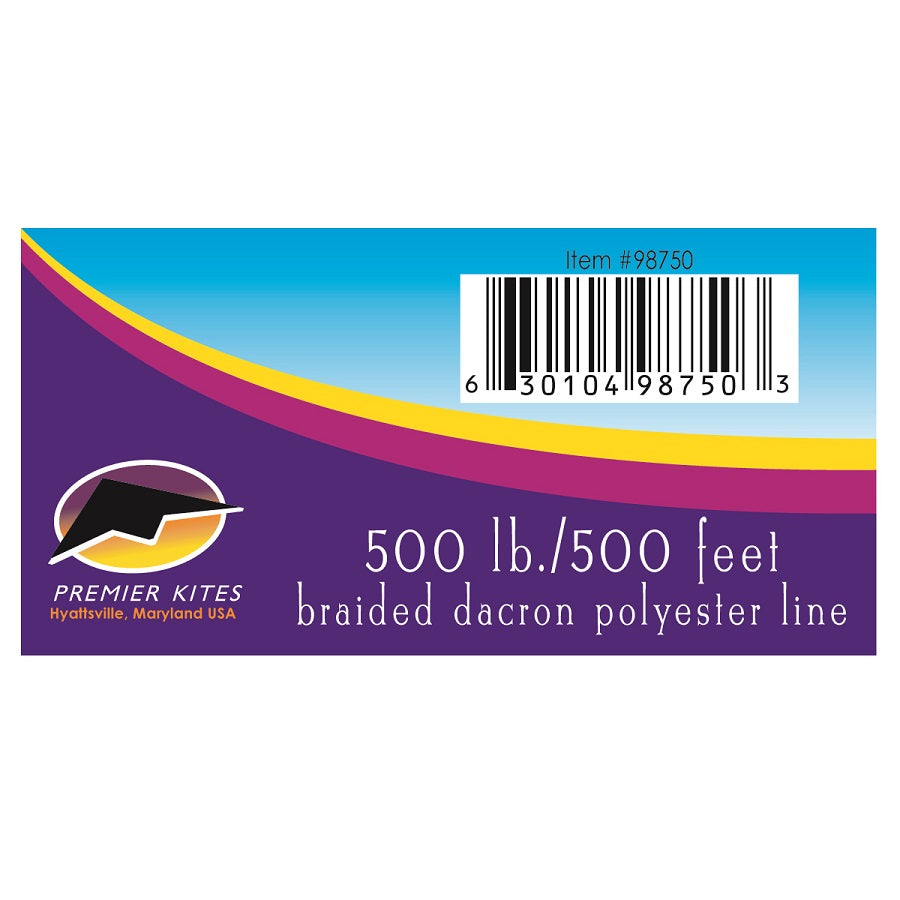 500 lb Braided Polyester Kite Line in a spool, showcasing its 500 ft length and sturdy braided design for kite flying.